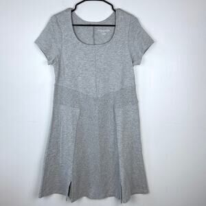 Soft Surroundings Gray Dress Short Sleeve Flare Skirt Cotton Size Medium‎ Petite